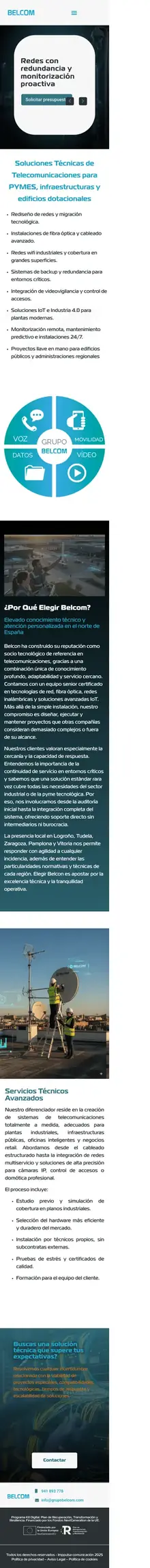 Web de Grupo Belcom en móvil